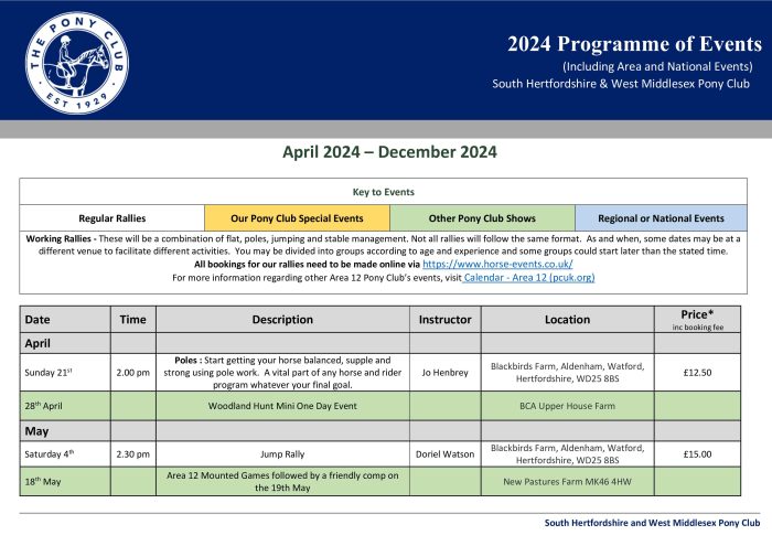 Event Programme April - December 2024